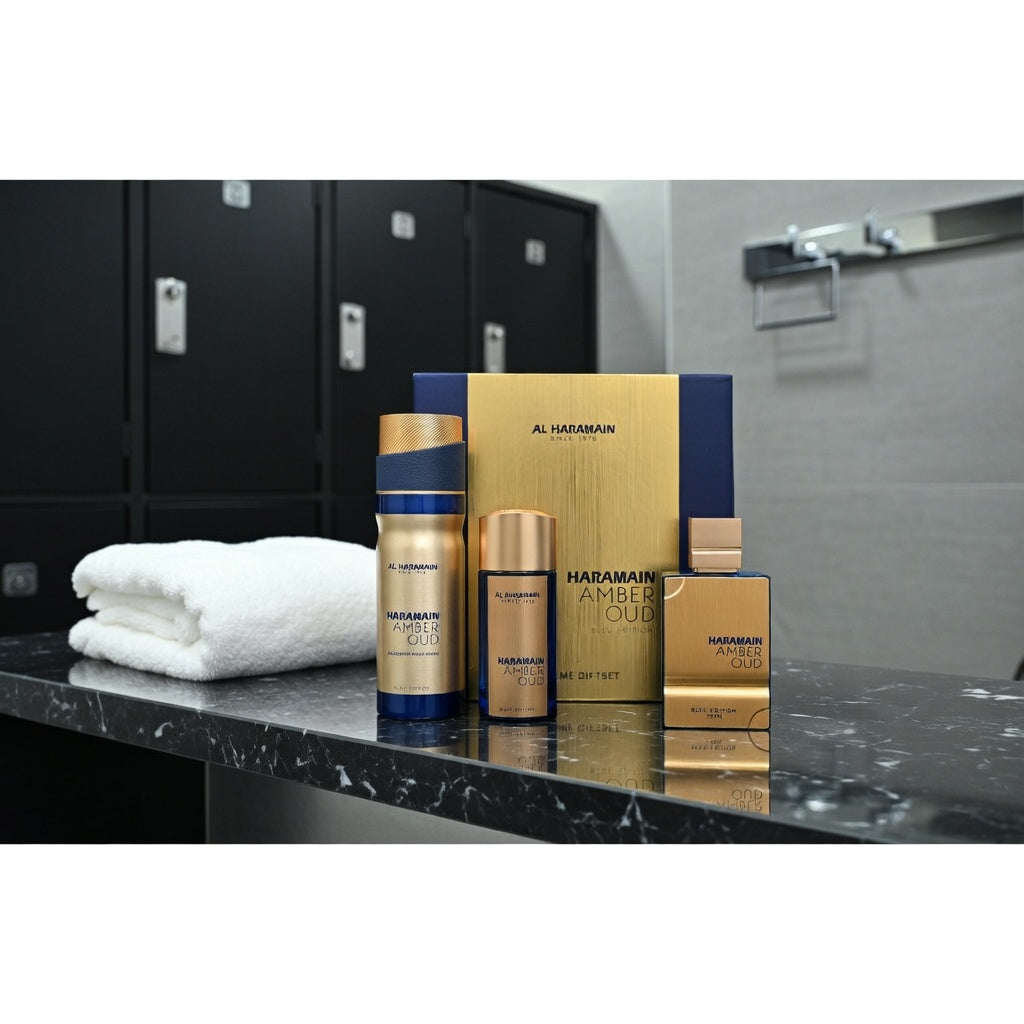 Al Haramain Amber Oud Bleu Edition EDP for Men Gift Set lifestyle